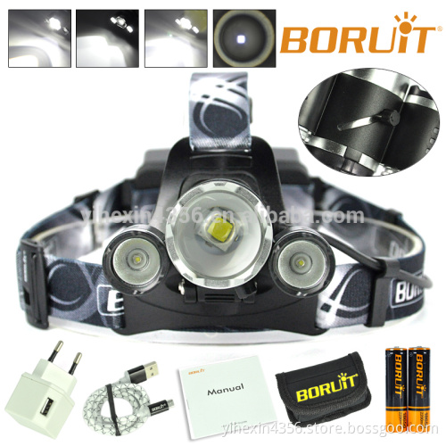Boruit 2017 Newest Zoomable Reachargeable Led Focus Powerful White Light Headlamp